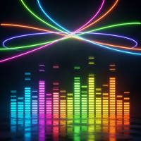 Modern digital audio equalizer with glowing neon levels on a dark background